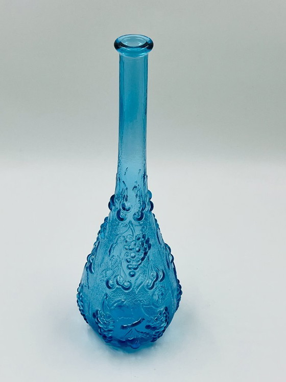 Large vintage blue glass bottle from Empoli – Glass & Decanter (photo 4 of 12)