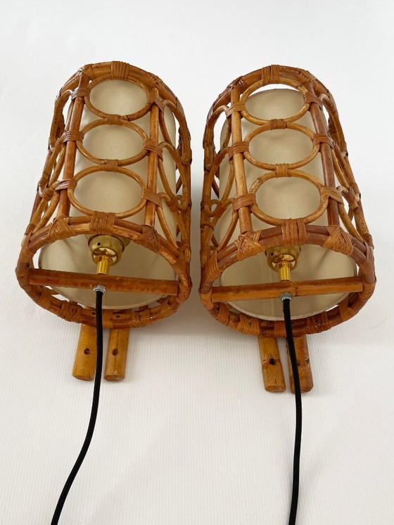 Mid-Century Rotan Wandlampen — Louis Sognot Stijl – Rattan (photo 13 of 22)