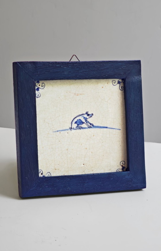 Image 1 of Antique Delft tile with animal motif – 18th century - pig