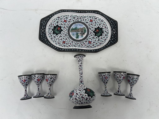 Vintage Perzische mina art emaille wijn set