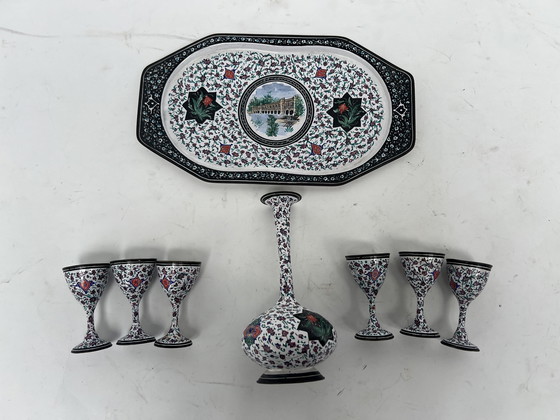 Image 1 of Vintage Perzische mina art emaille wijn set