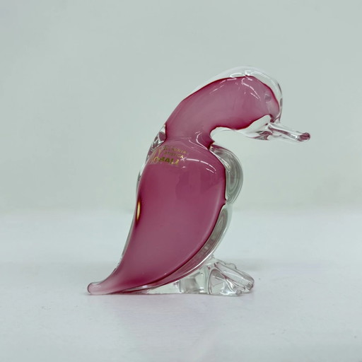 Archimede Seguso Rare Murano Pink Alabastro Art Glass Duck , 1970s