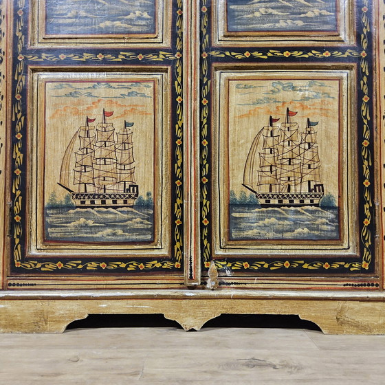 Image 1 of Vintage Indian sideboard (nautical/ships) bohemian/colonial/oriental wardrobe