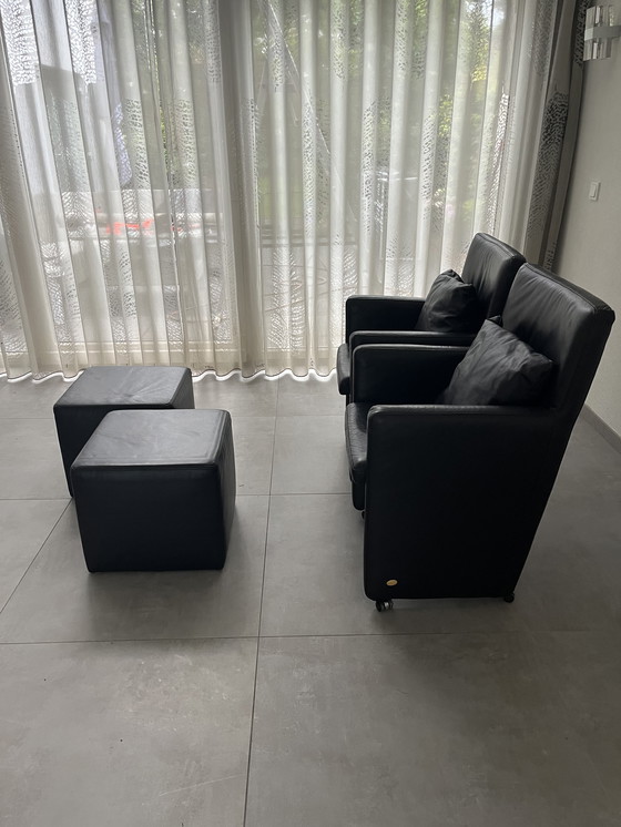 Image 1 of 2 x Hukla stoel en 2 x poef/hocker