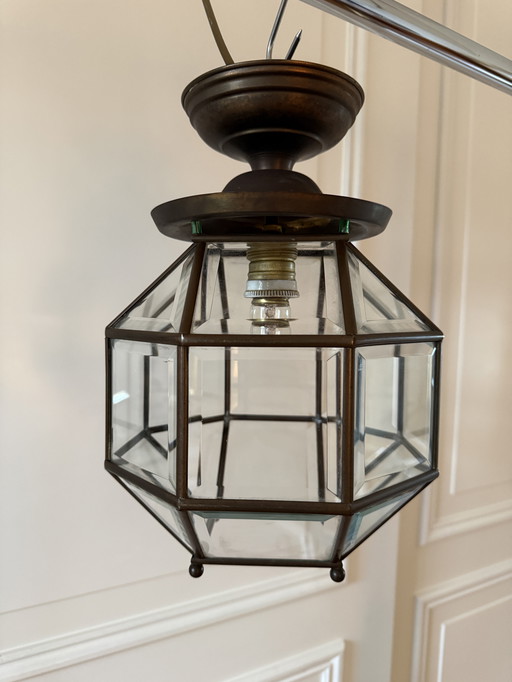 Lanterne de style Amsterdam School, laiton/cuivre, verre taillé à facettes