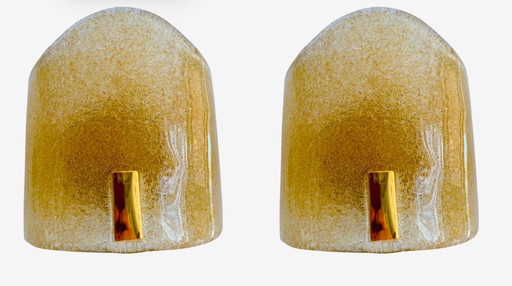 Murano Due Sign Wall Lighting 24 ct Gilt Gold Pair, Italy 1990