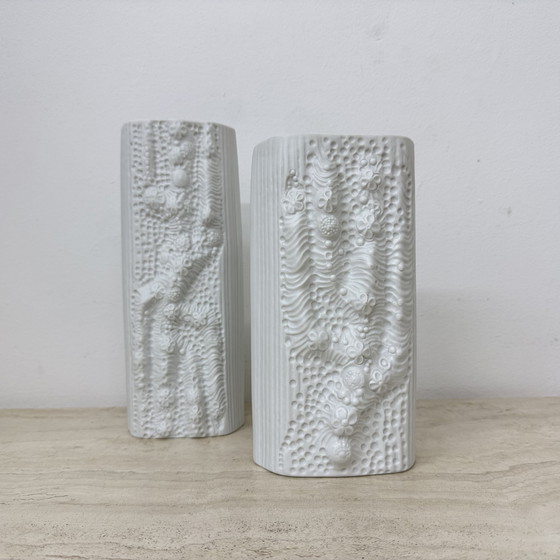 Image 1 of Martin Freyer for Rosenthal Bisque Relief Azu Vase Op Art 1970s