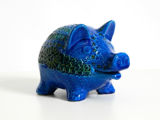 Image 1 of Beautiful 1960s large Rimini Blu ceramic pig money box by Aldo Londi for Bitossi Italy