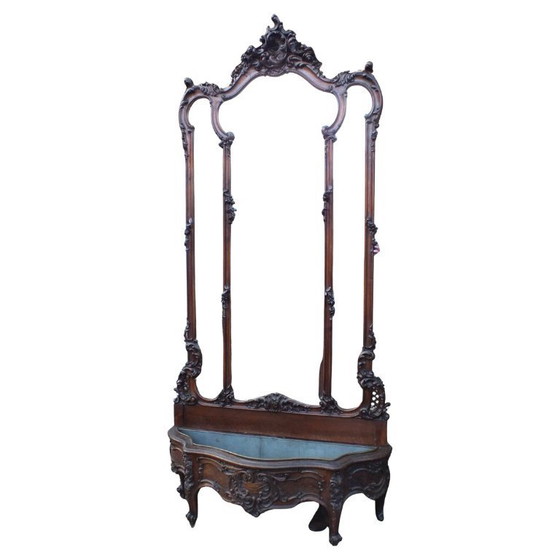 Image 1 of large Liberty Art Noveau wall beveled mirror with planter wood walnut years '900