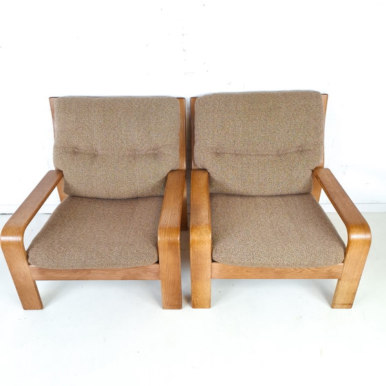 Image 1 of 2x vintage fauteuil Deens design hout/stof mid century