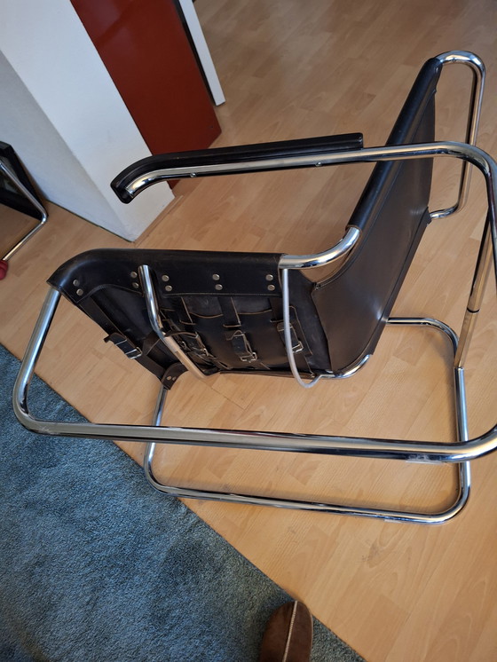 Image 1 of 1x Thonet S35 chrome tubular chair with black saddle leather. Signs of wear. From 1977. First owner. Receipt available.