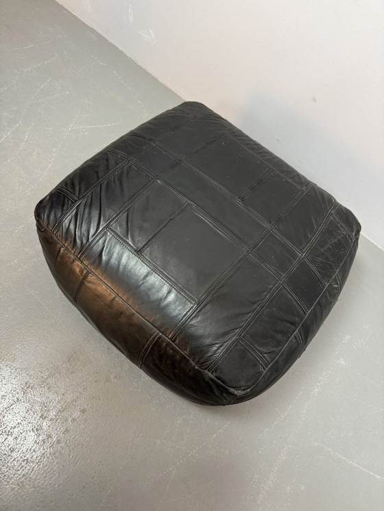 Image 1 of High Quality Big Black Patched Leather Pouf in Style of De Sede, 1960s.