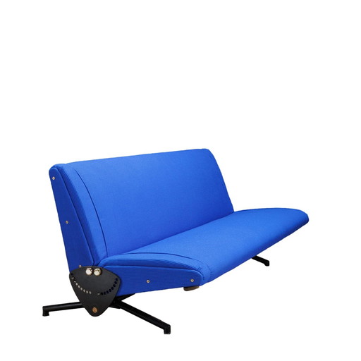 D70 sofa in metaal en blauwe stof van Osvaldo Borsani voor Tecno, 1954