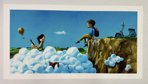 Fine Art Giclèe painting Diego Santini 60x118 cm “by moonlight” in frame