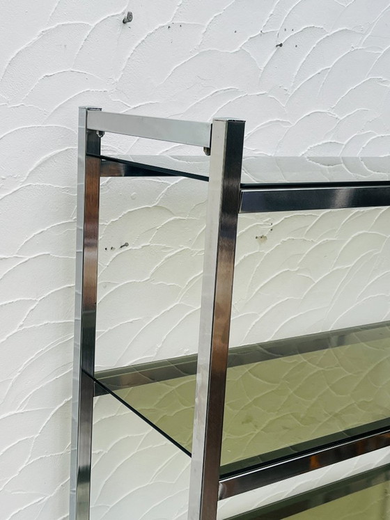 Image 1 of Mensola vintage di design italiano in cromo e vetro fumé degli anni '70.