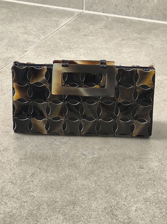 Mid-Century style geometric Lucite Clutch/handbag tortoise shell motif eyecatcher, Clutches, Plexiglass (photo 3 of 14)