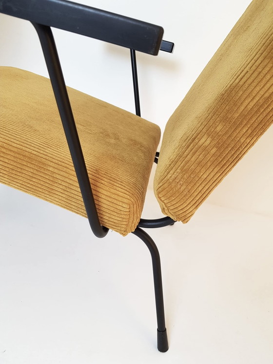 2 Vintage Gispen Armchairs Model 1407 Wim Rietveld Yellow Rib – Polyester, Metal (photo 9 of 15)