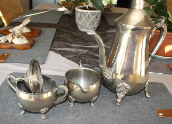 Image 1 of Vintage WM Rogers zilveren bord - 3-delig theeservies - Verenigde Staten