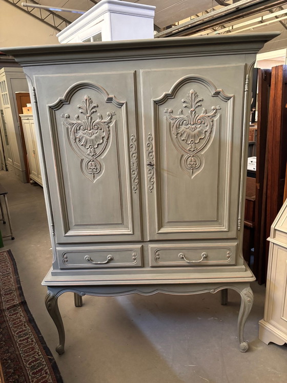 Brocante Queen Ann barkast / buffetkast / kast, Drankenkasten, Glas, Hout, Groen (foto 3 van 11)