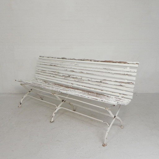 Tuinbank, Lattenbank, Inklapbaar 2 Meter Lang, Jaren 30 – 3 5 zitsbanken, Wood, Iron