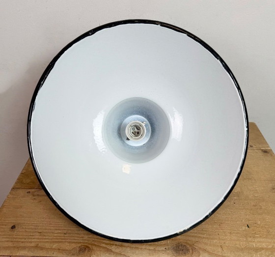 Image 1 of Industrial Black Enamel Factory Lamp with Cast Iron Top, 1950s