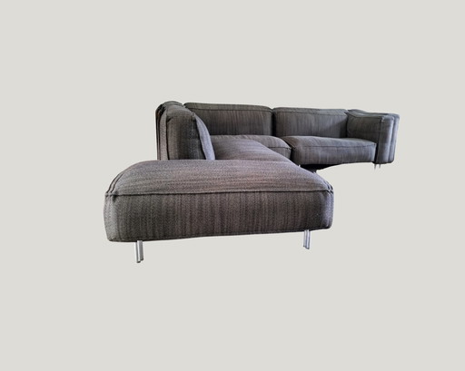 Gelderland 6400 corner sofa, 3 parts+ hocker, 8 seater Plough fabric