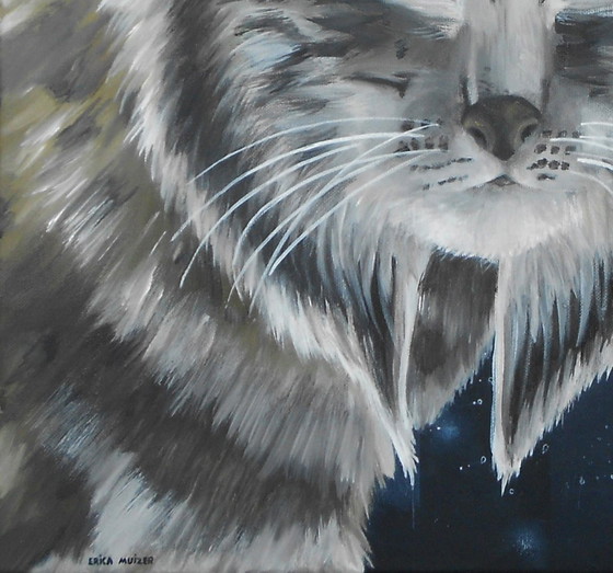 Image 1 of Peinture d'hiver d'un lynx (peinte à la main)