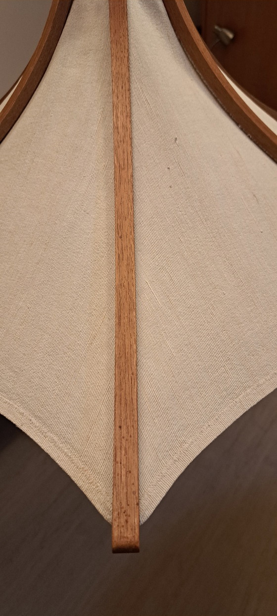 Image 1 of Vintage Domus Pendant Lamp – Teak Wood & Fabric – Mid Century Scandinavian Design