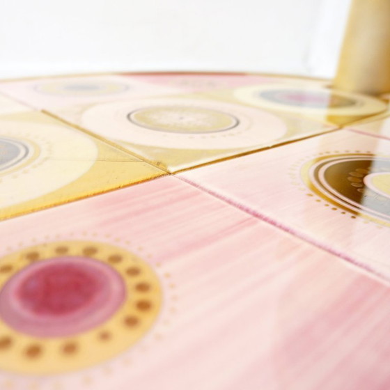 Image 1 of French pink ceramic swivel coffee table, signed Georges Pelletier, 1960s