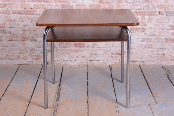 Gerestaureerde Bauhaus-tafel, van Vichr a spol., eikenhout, chroom, gepolijst, Tsjechisch, jaren 1940 – Metal (photo 9 of 15)