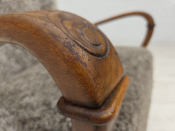 Image 1 of 1960s Reupholstered Danish Armchair in New Zealand Genuine Sheepskin