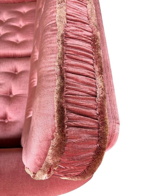 Image 1 of Divano/poltrona vintage color rosa antico con frange