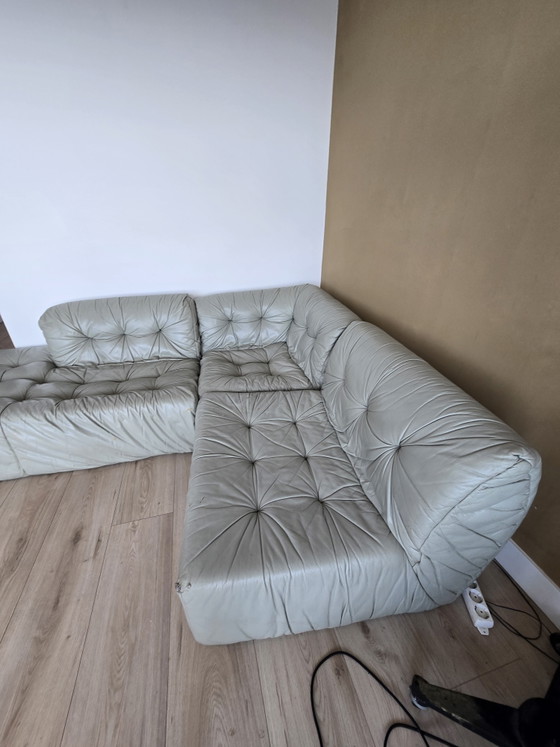 Vintage Roche Bobois Modular Lounge Sofa — Mint Green/Blue Grey Leather, 1970s – 3-5 seaters (photo 3 of 5)