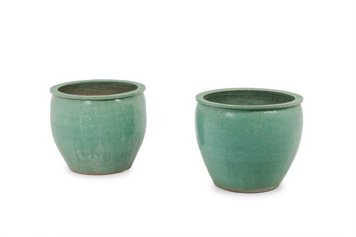 Pair of large glazed terra cotta planters. 1950s.