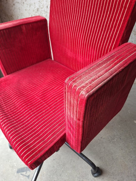 Bulo Pub & Club Red velvet chair on black chromed wheels, Office chairs, Textile, Metal, Vintage (photo 9 of 9)