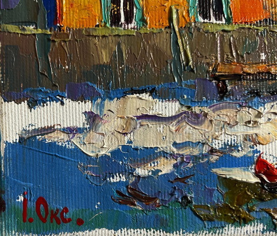 Image 1 of Original Oil Painting Winter Houses Landscape Frosty morning in the village