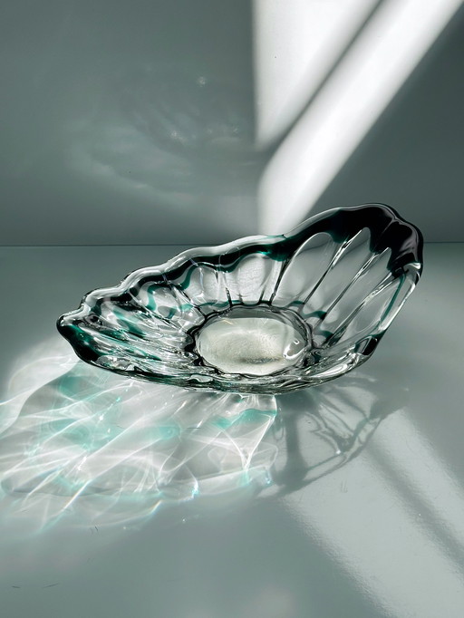 Vintage Murano Vide Poche / Kom Transparant Groen Glas Swirl 1970 Mid Century Italië Kom