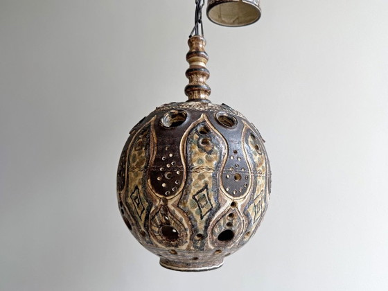 1x Rare Large Vintage Henk Jacobs Ceramic Pendant Lamp – Metal (photo 8 of 9)