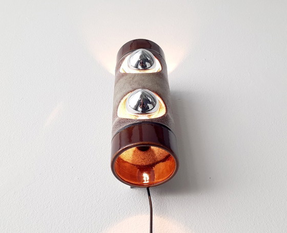 Image 1 of Lampada da parete vintage in ceramica e terracotta, stile Fat Lava della Germania Ovest, lampada da parete retrò in ceramica, la