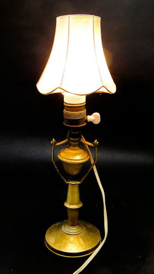 Vintage Bedside Lamp, Poland, Early 20th Century – tafellampen, Textile, Brass