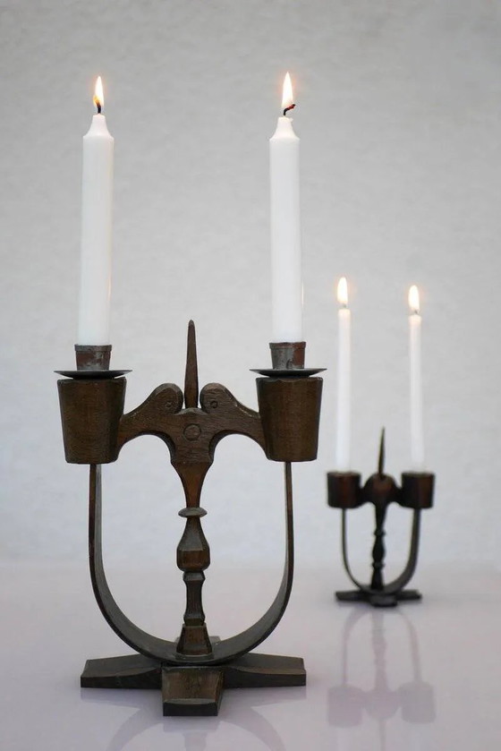 Image 1 of Bougeoirs en bois suédois de Taserud, 1955, lot de 2