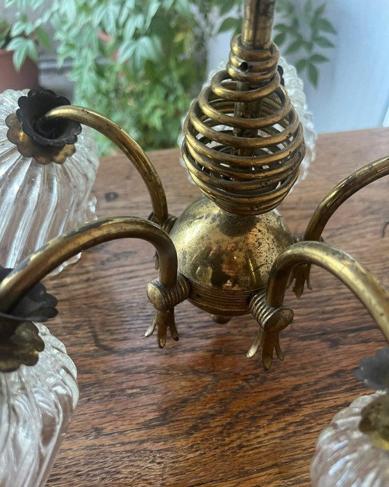 Image 1 of Lámpara de araña de 5 luces en cristal de Murano y latón