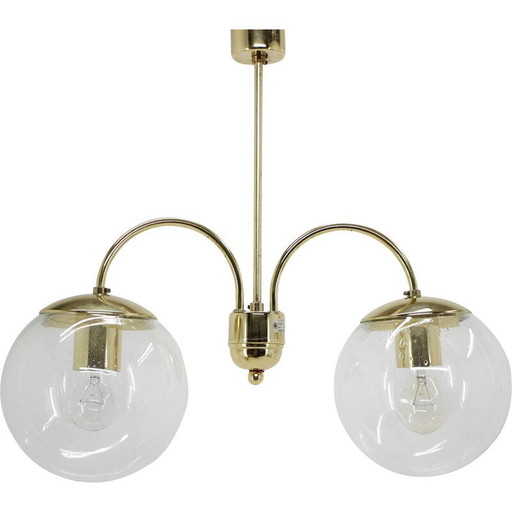 Lampadario vintage in vetro e ottone di Kamenicky Senov, Cecoslovacchia, 1960