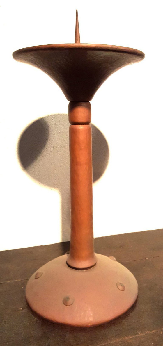 Image 1 of Red copper candlestick, unique, wrought iron, 1940-1944