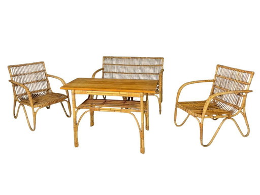 Art Deco Rattan-Sitzgruppe, Mitteleuropa, 1930er-1940er Jahre