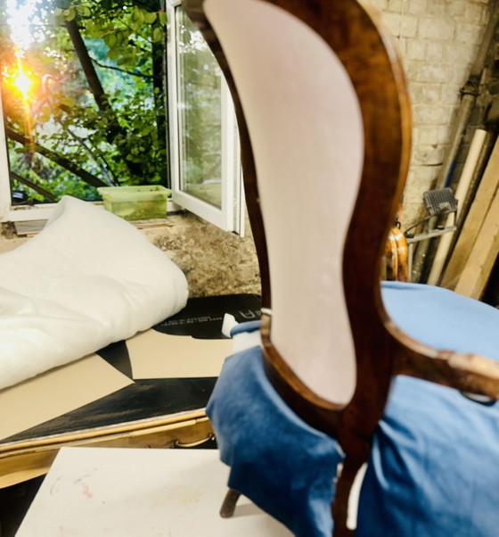 Fauteuil vintage style Louis XV – Motif girafe – Chaises de réunion, Velvet, Wood (photo 7 of 10)