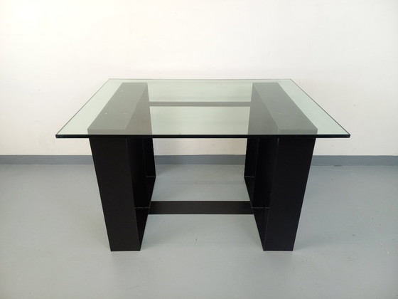 Image 1 of Vintage rectangular high table in glass and black metal from the 80s