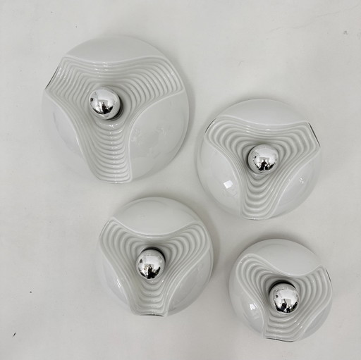 Set of 4 Peil & Putzler Wave Milk Glass Wall Lamp, 1970s