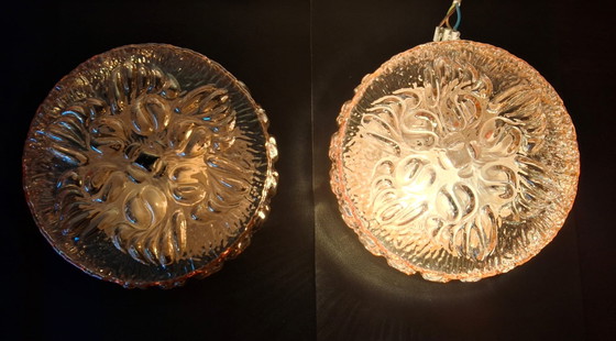 Image 1 of 2 amber-colored glass ceiling lamps from the 60s/70s