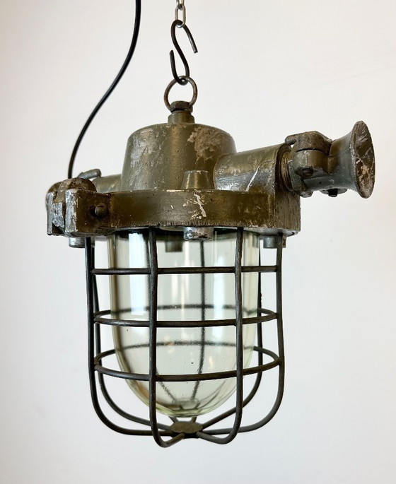 Image 1 of Industrial Cast Aluminium Cage Pendant Light, 1960s
